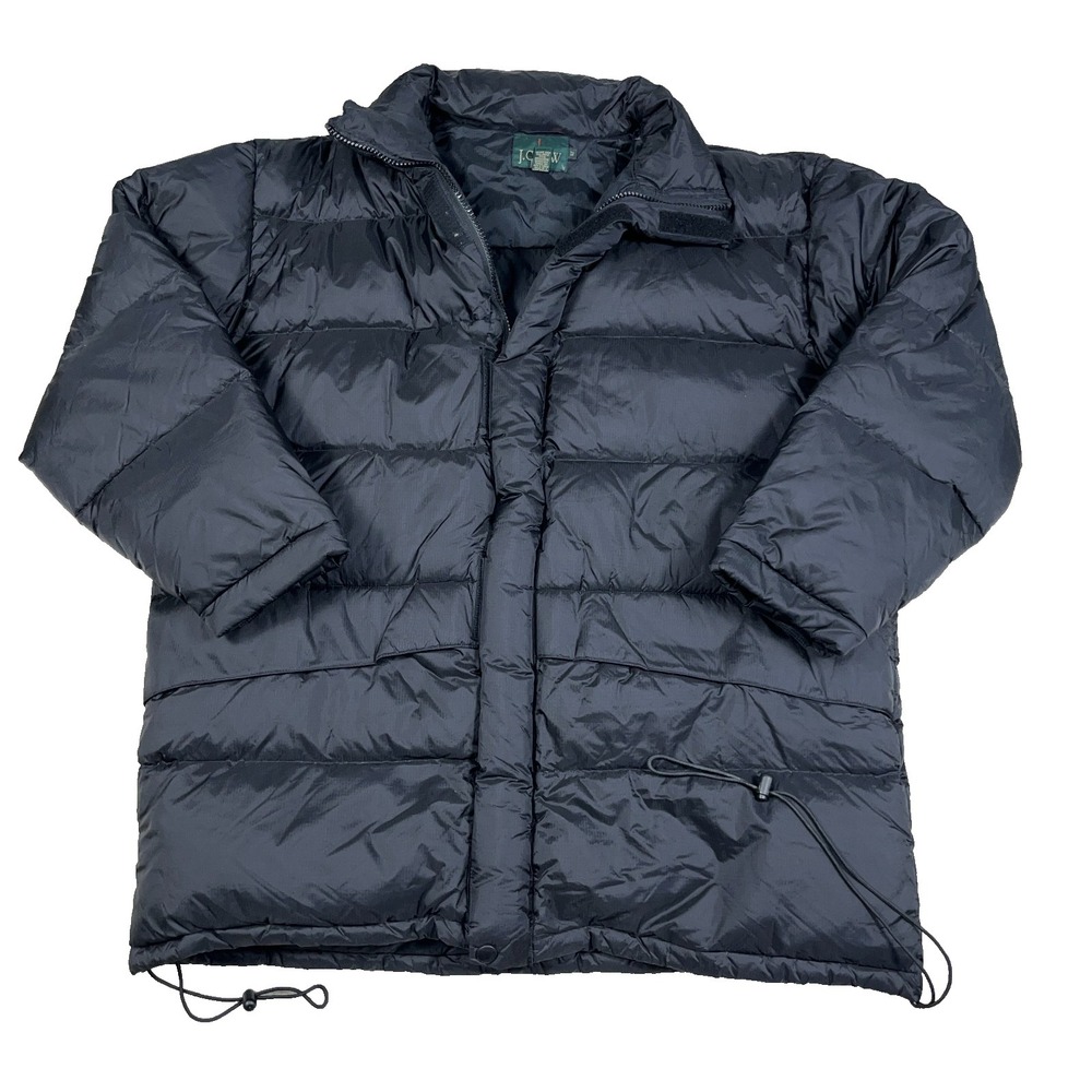 Vintage J Crew Puffer Jacket Men XLT Black Down Fill Ski Coat 90s Winter